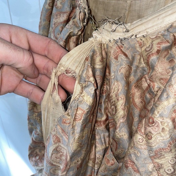 Antique 1800s Printed Asymmetric Walking Dress Skirt Bustle Draping Pleats - Picture 15 of 16